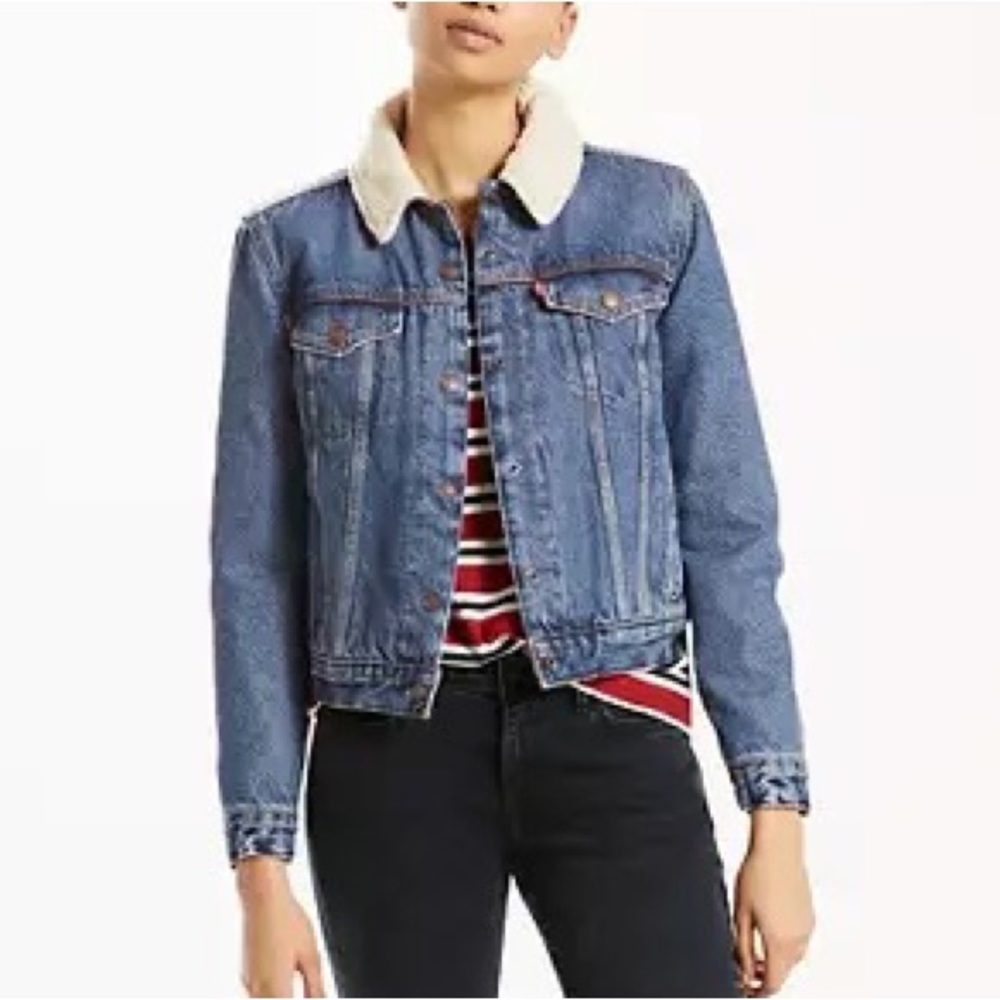 Levi’s Thermore Original Trucker Work Jacket Denim Sherpa Women’s Small Blue
